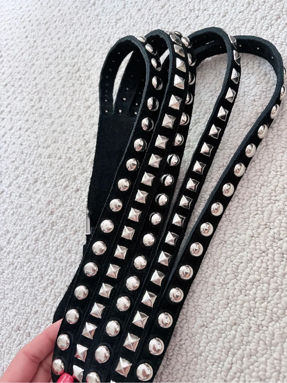 B-Low The Belt Black Suede Silver Studded Multi-Strap Belt Medium